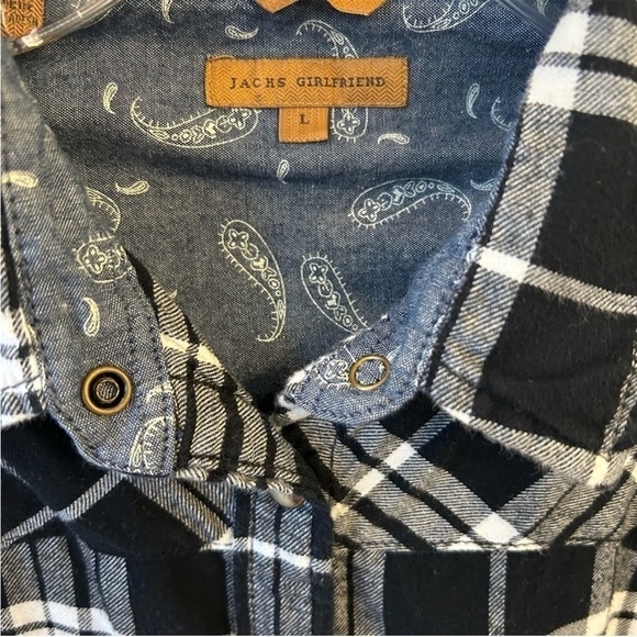 Plaid Button Down Shirt Black White Jachs Girlfriend Large 🖤🤍🖤🤍 - Picture 2 of 8
